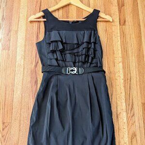 BCBGMaxAzria black sheath short dress ruffled size O Petite